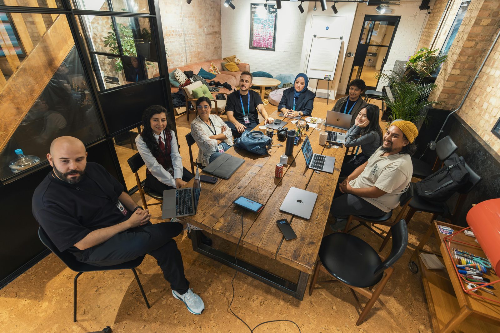Creative team collaborating at a large table